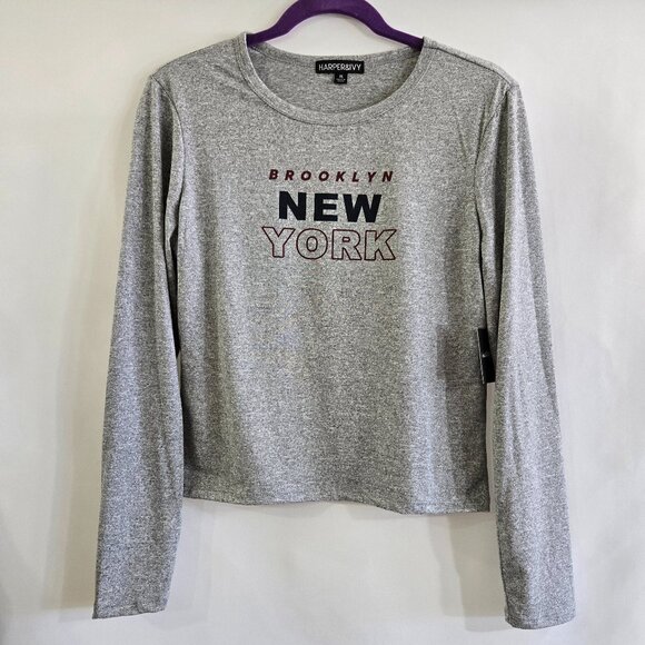 Harper & Ivy "Brooklyn New York" Gray Long Sleeve Top - Picture 9 of 13
